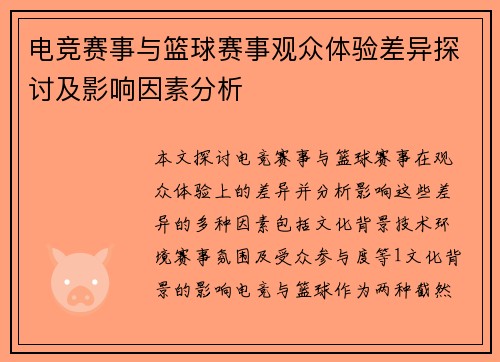 电竞赛事与篮球赛事观众体验差异探讨及影响因素分析